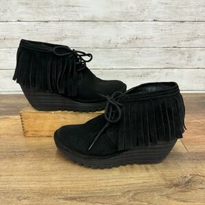 Fly London Womens Yark Lace Up Wedge Ankle Boots Black